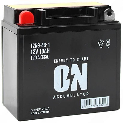 Аккумулятор, ON 12N9-4B-1, AGM, VRLA, 10 Ah, 12N9-4B-1